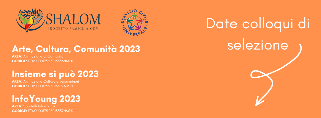 AVVISO: Pubblicazione Date Selezioni progetti ARTE, CULTURA, COMUNITÀ 2023; INSIEME SI PUÒ 2023; INFOYOUNG 2023